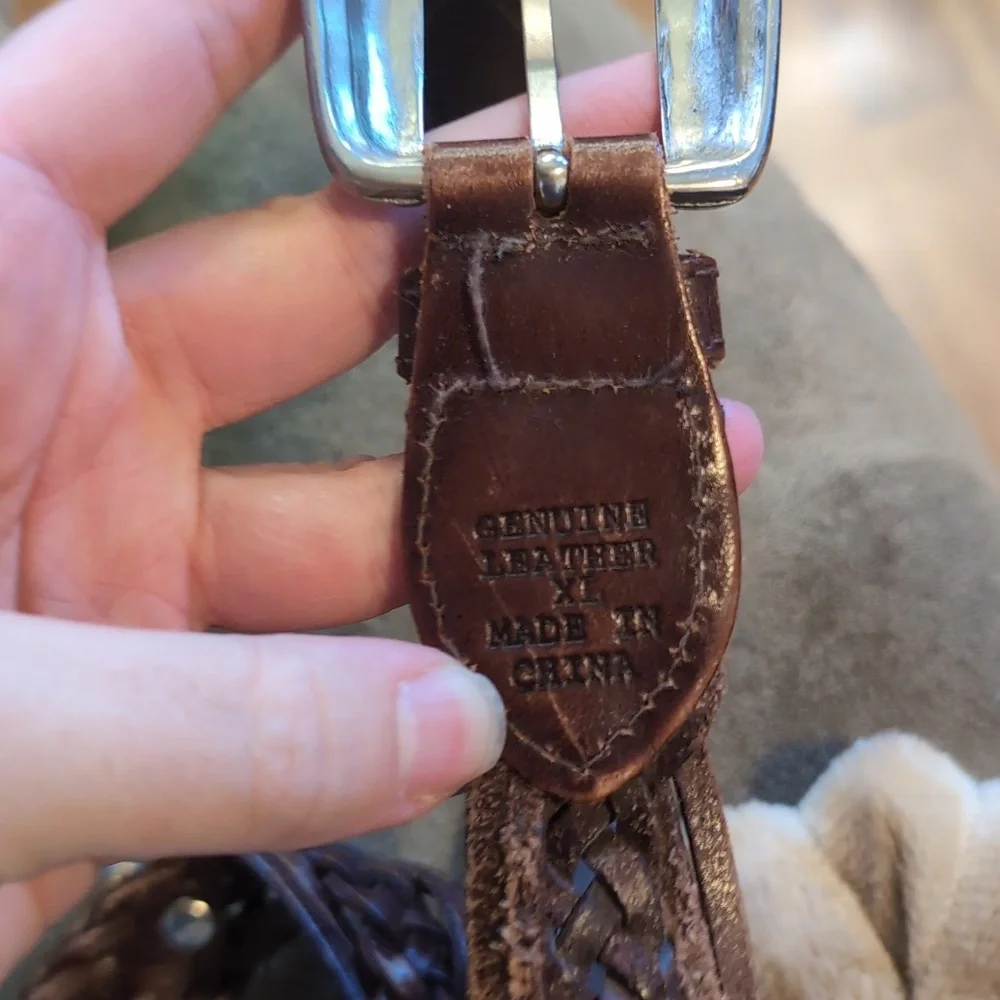 Vintage Brown Braided Western Belt With Silver Accents